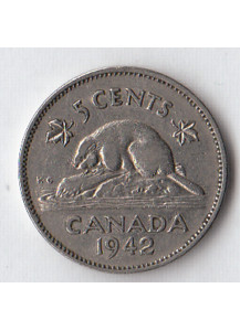 1942 - CANADA 5 Cents Nickel Castoro circolato